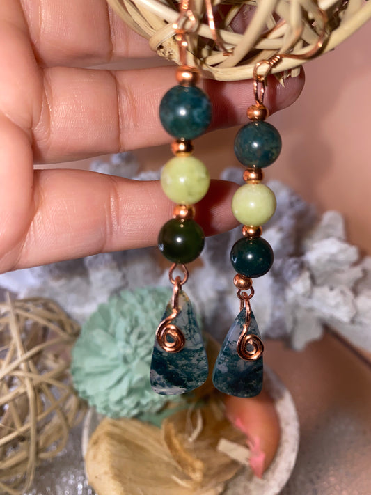 Moss Agate Triangle Earrings