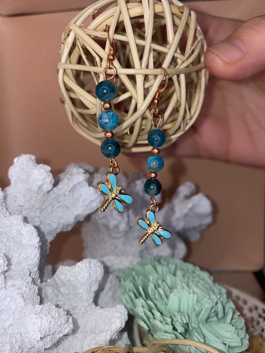 Blue Apatite Dragonfly Earrings