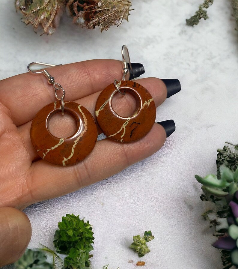 Red Jasper Donut Earrings