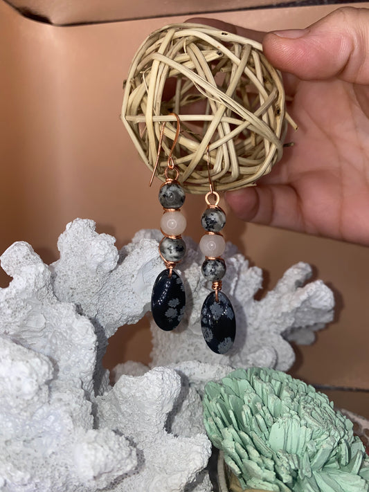 Flower Obsidian with Milky Quartz Earrings