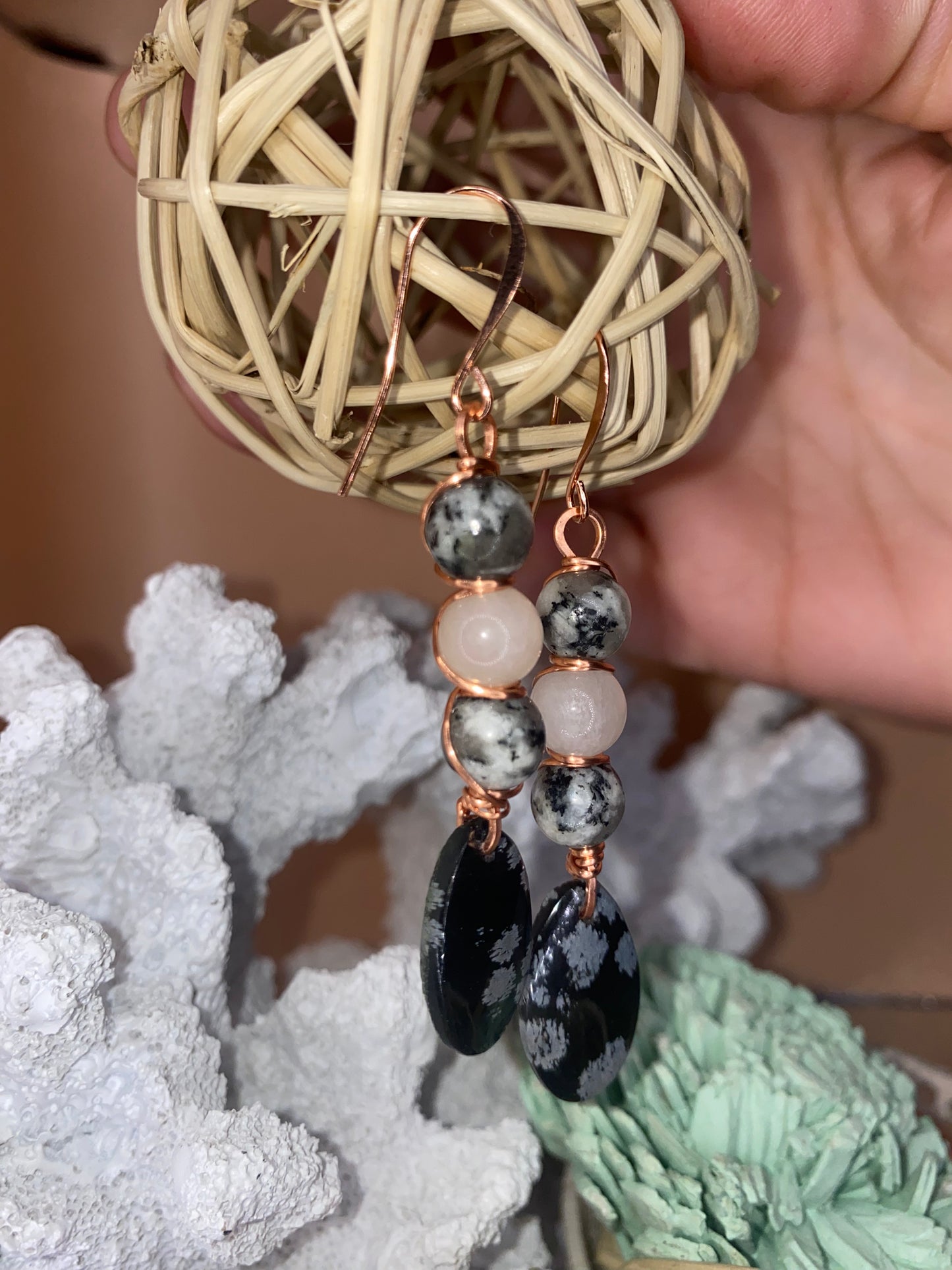 Flower Obsidian with Milky Quartz Earrings