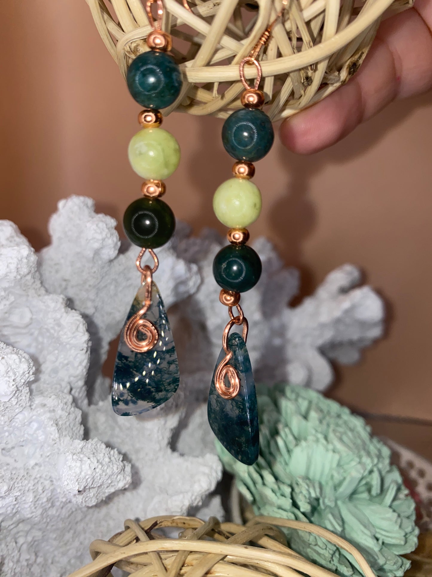 Moss Agate Triangle Earrings