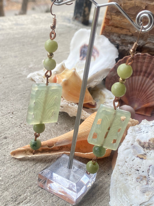 Junia- Green Jade Carving Earrings