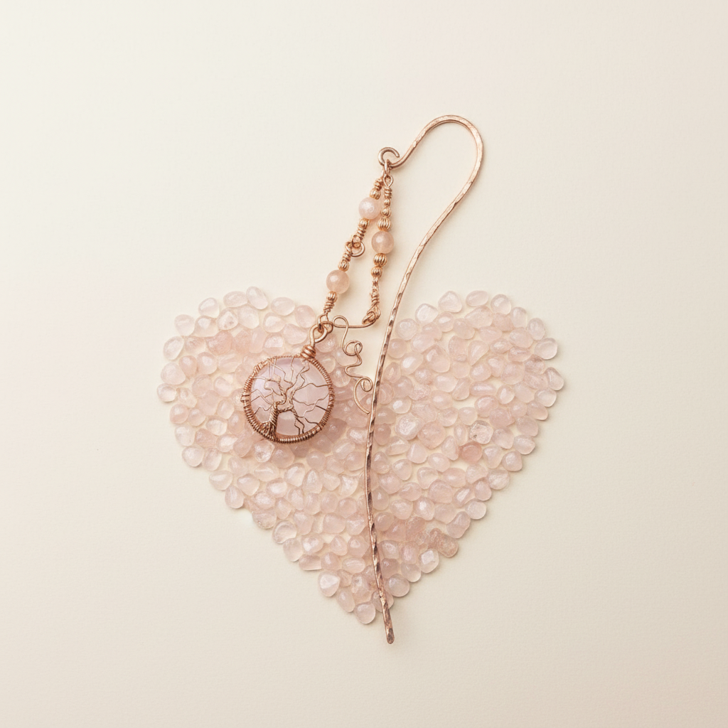 Rose Quartz and moonstone Tree bookmark