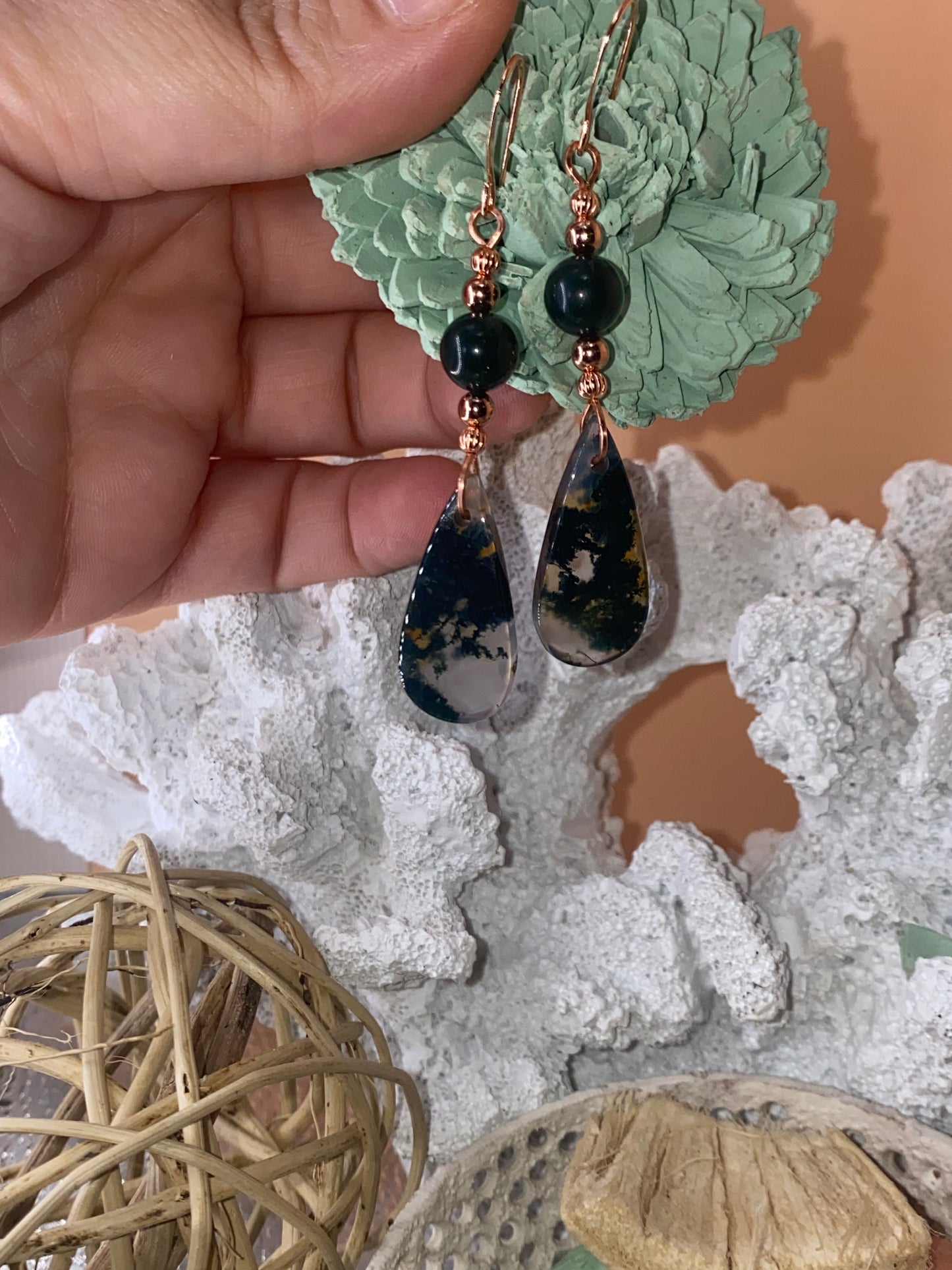 Moss Agate Teardrop Earrings