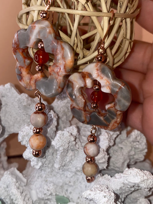 Red Network Flower Earrings