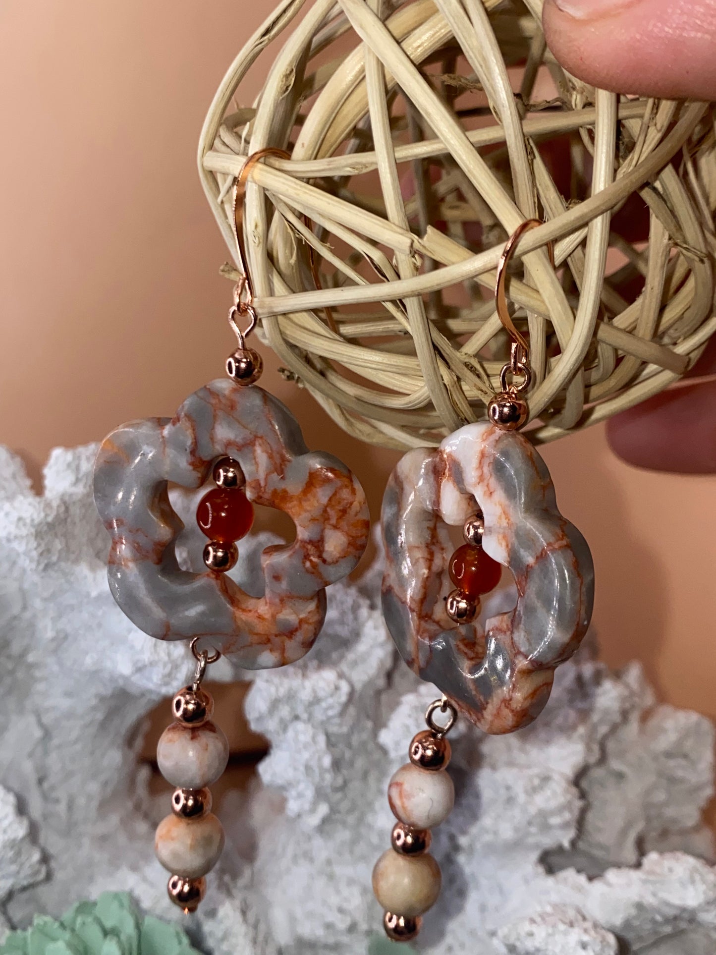 Red Network Flower Earrings