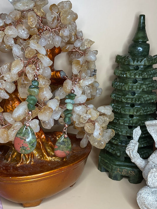 Unakite and green jasper chip Earrings