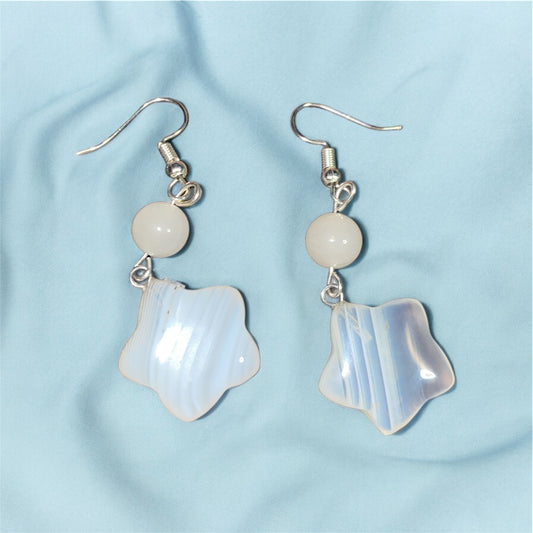 White Agate Star Earrings