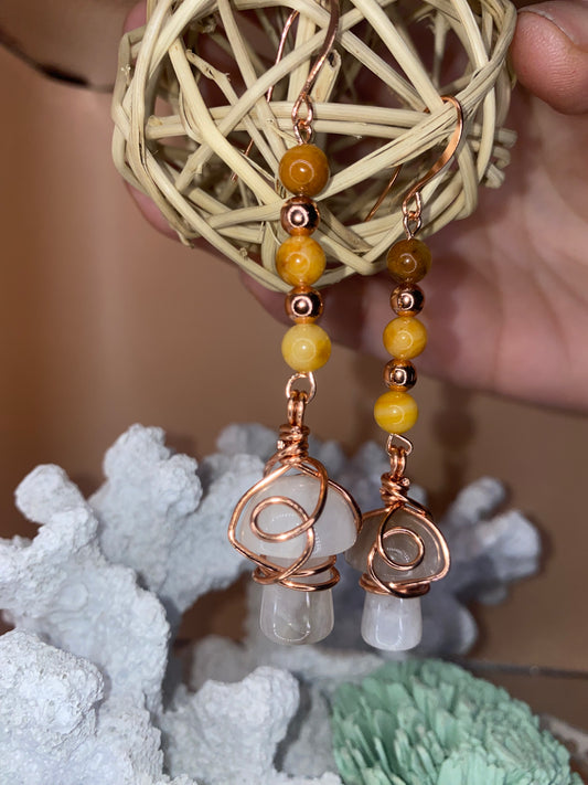 Yellow Jasper Mushroom Earrings