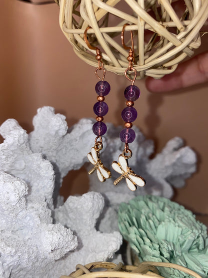 Amethyst Dragonfly Earrings