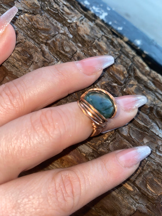 Moss agate whip Ring