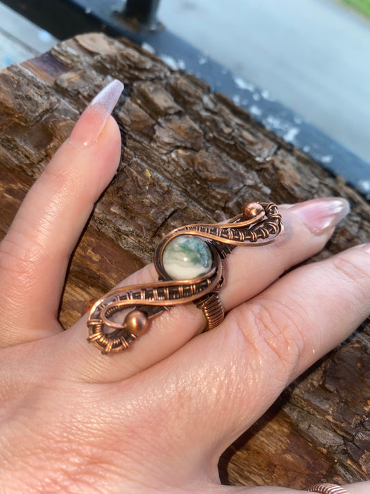 Moss Agate Ribbon Ring