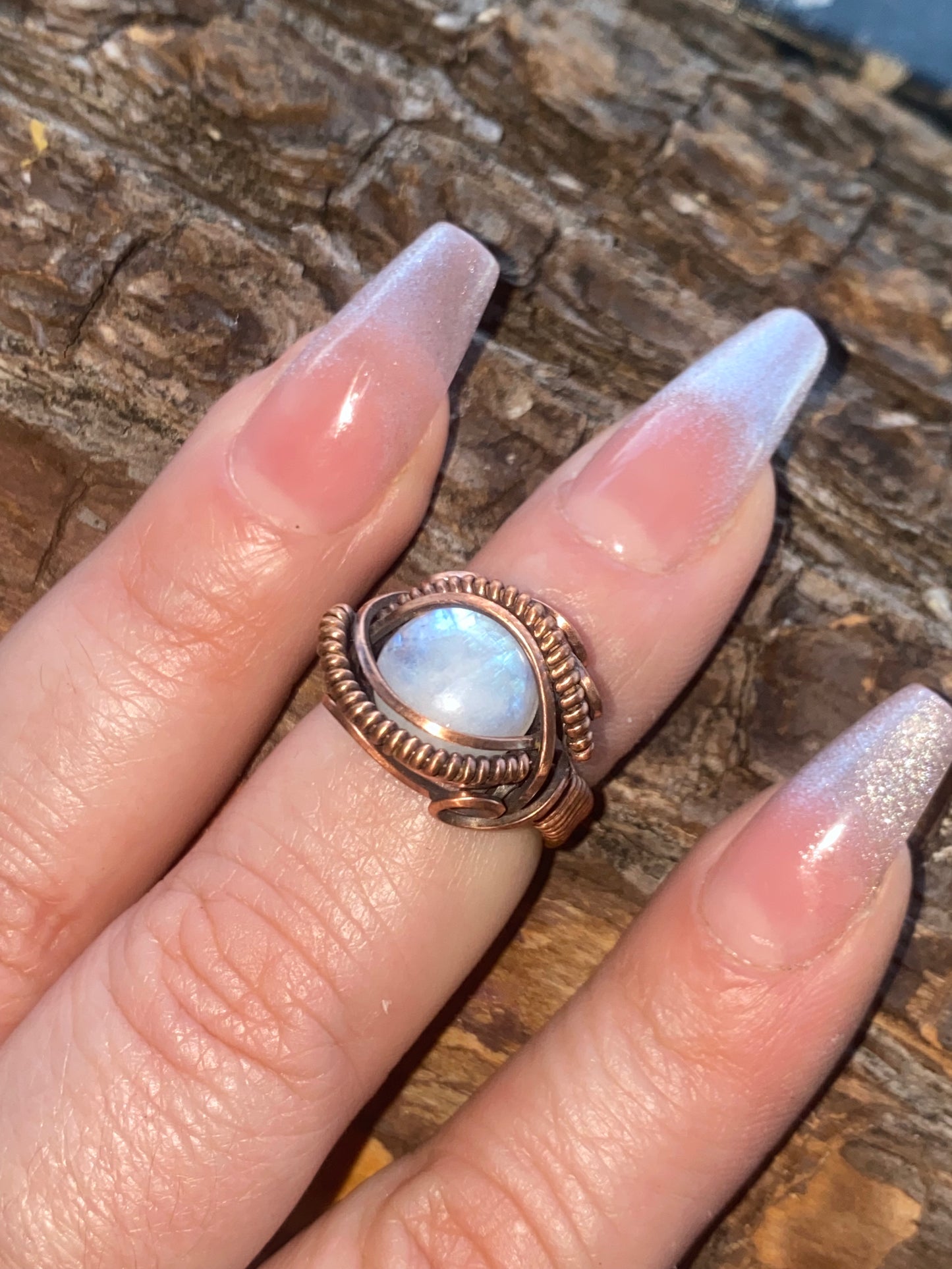 Rainbow Moonstone Swirl Ring