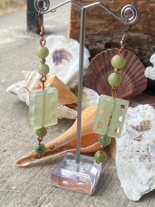 Junia- Green Jade Carving Earrings